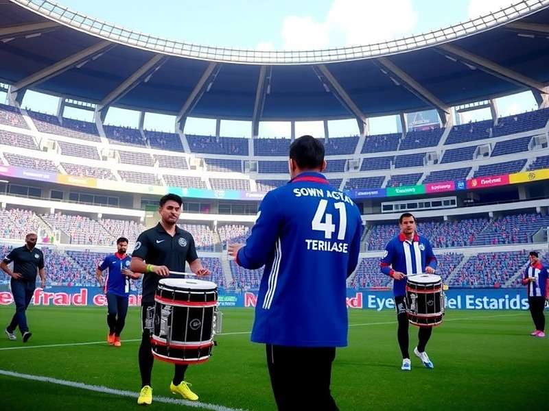 Indian cultural elements in FIFA 19: Bengaluru FC Journey showing traditional drummers performing before a match at Sree Kanteerava Stadium