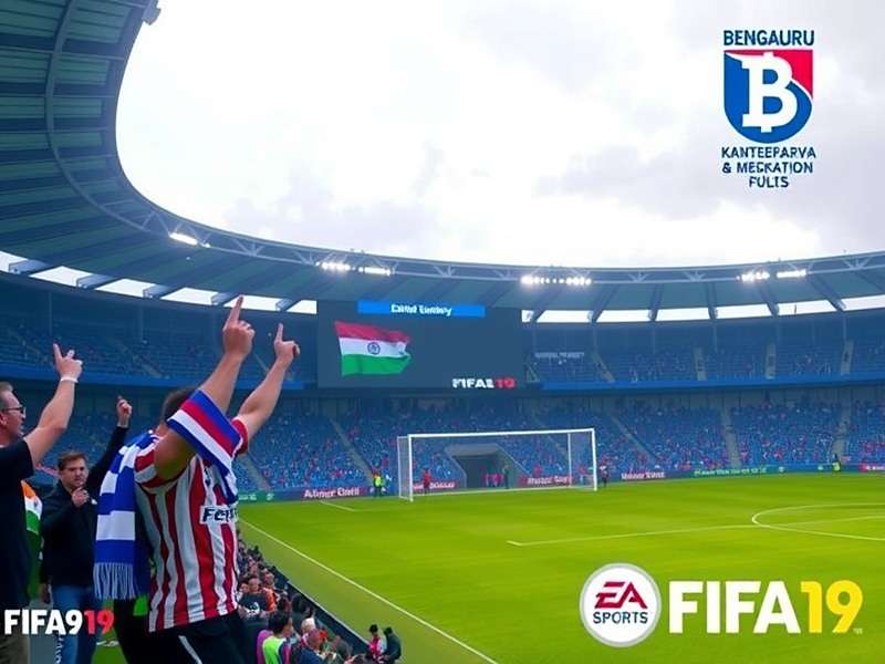 Sree Kanteerava Stadium in FIFA 19: Bengaluru FC Journey with crowd waving blue and white scarves and Indian flags during a match